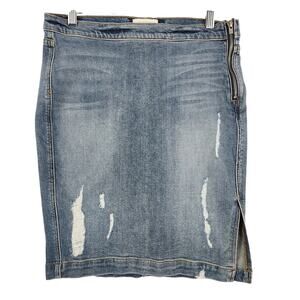 McGuire Denim Womens Marino Pencil Skirt Distressed Side Zip Light Wash USA Made